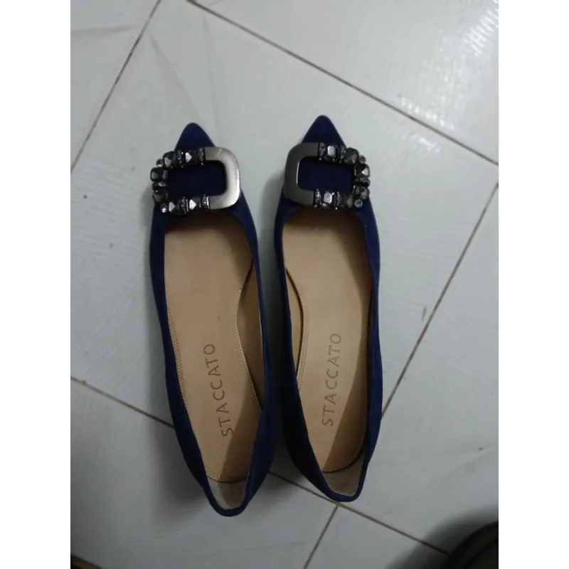 Giày cao gót xinh xắn màu xanh Nữ đính buckle họa tiết đá phần trên 776901