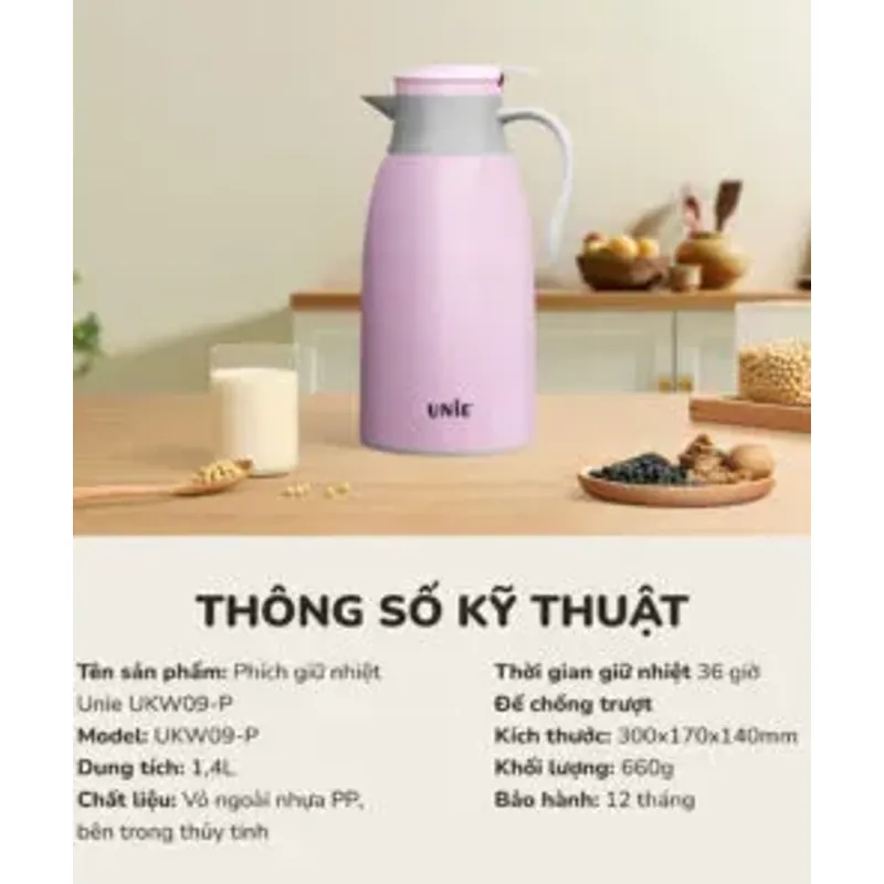 🔥 Phích giữ nhiệt UNIE UKW09-P – Giữ nóng/lạnh lâu, dung tích tiện lợi, chuẩn bền bỉ! 716063