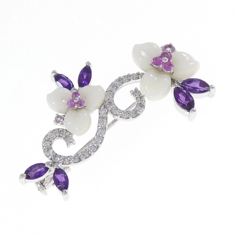 K18WG/K14WG Hoa Đá Màu Brooch - Hàng hiệu Chính hãng 872425