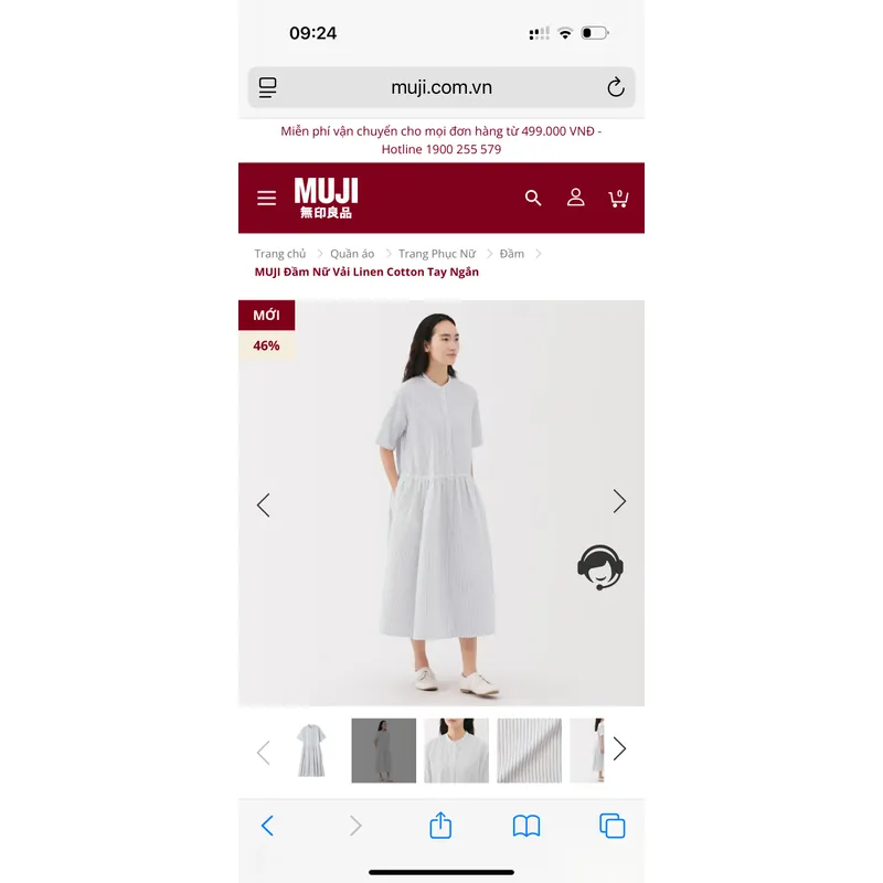 Đầm linen MUJI size M đã giặt chưa mặc 697930