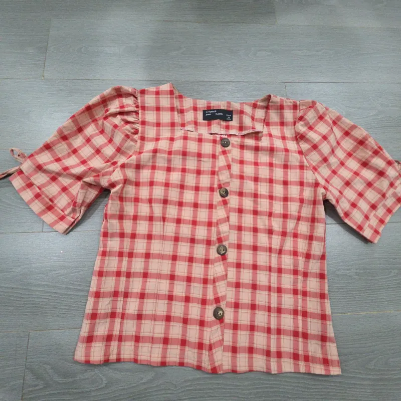 Áo sơ mi kiểu croptop đỏ caro 971878