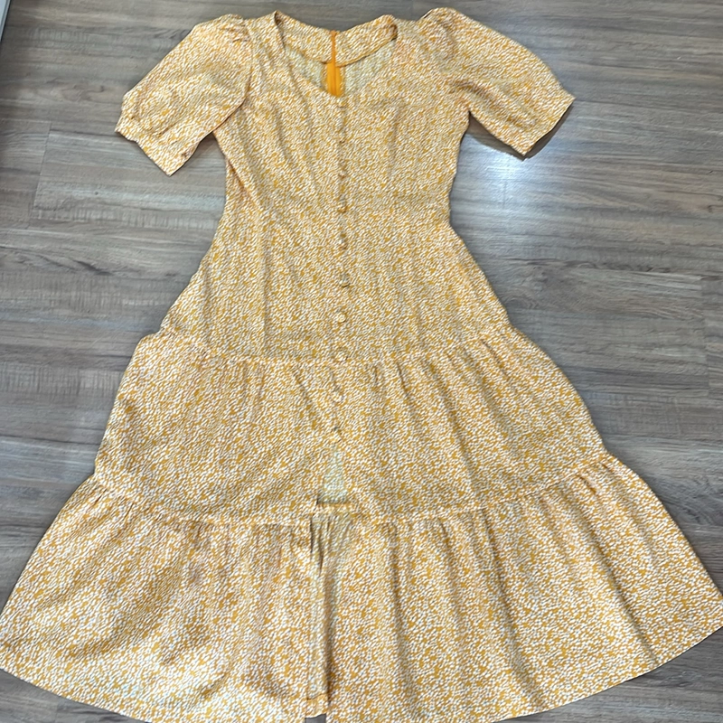 Váy xoè mát trẻ đẹp, dáng dài, sz S,M 46-49kg. Hoa nhí màu vàng 506114
