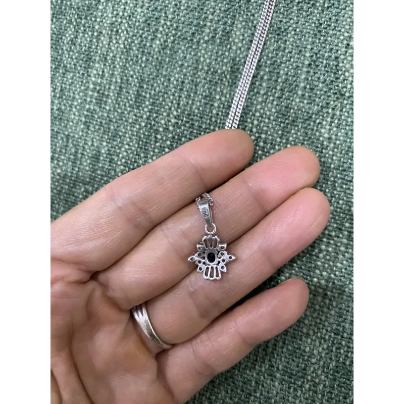 Dây bạc 925 mặt đá Saphire tự nhiên xanh đen 1000824