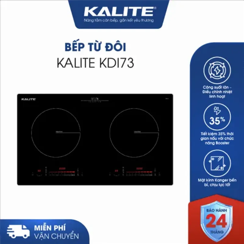 Bếp từ đôi Kalite KDI73 inverter 4400W, công nghệ Booster, mặt kính Kanger 574439