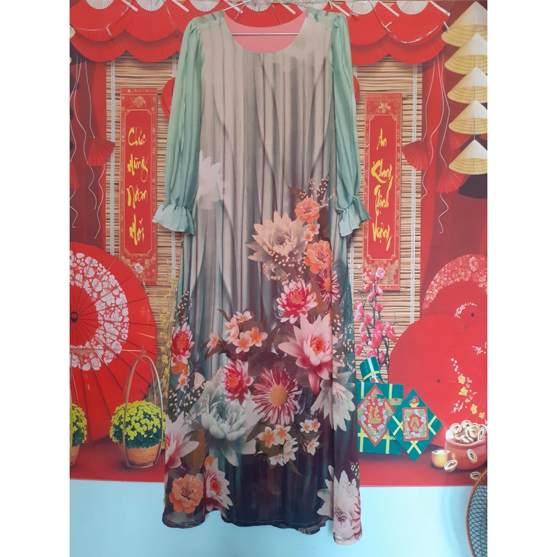 Đầm dài  maxi xanh họa tiết bigsize 381492