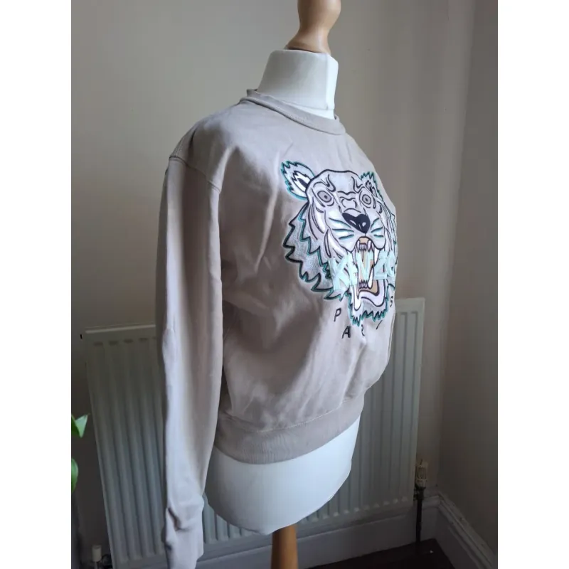 Áo nỉ nữ thêu hình đầu hổ Kenzo màu be size S chính hãng 719292