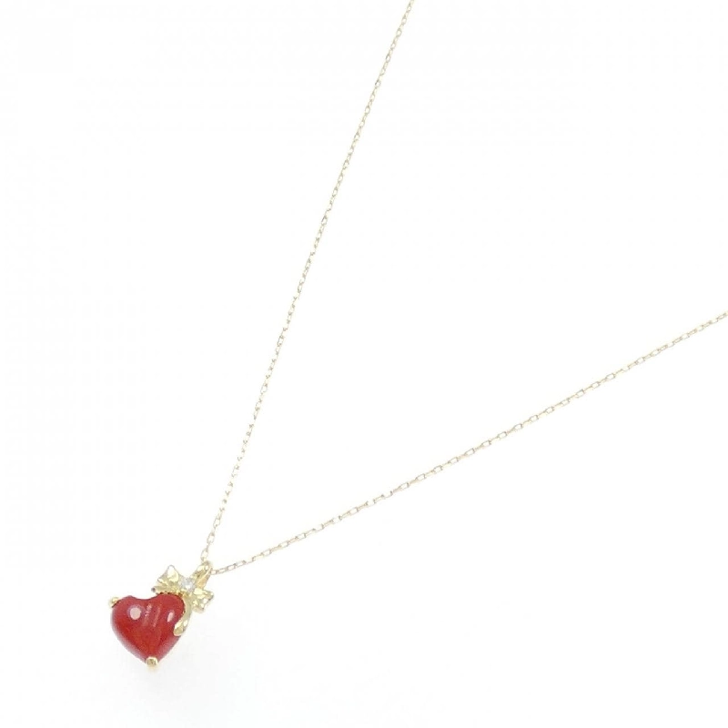 K18YG Heart×Ribbon Coral Necklace 0.58CT - Hàng hiệu Authentic 858717