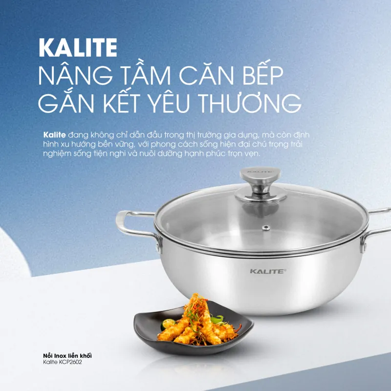 Nồi inox liền khối Kalite KCP2602 3 lớp dày, bắt từ 98%, an toàn sức khỏe 573897