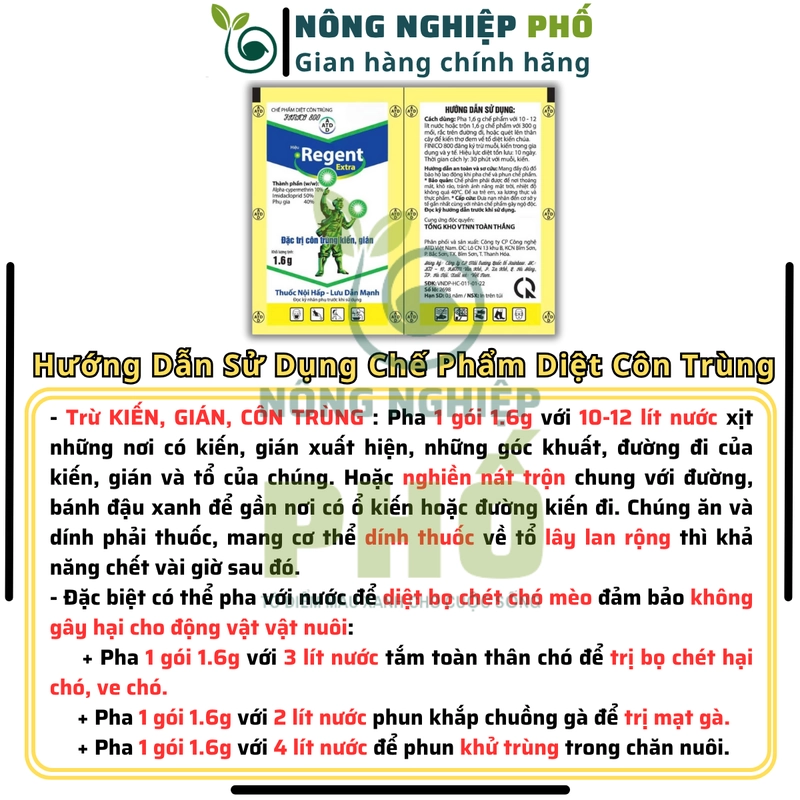 10 REGENT 800 (gói 1.6g) DATE MỚI - Diệt Kiến, Gián, Bọ Chét, Mạt, Rầy, Nhện, Bọ Trĩ, Sâu 508270