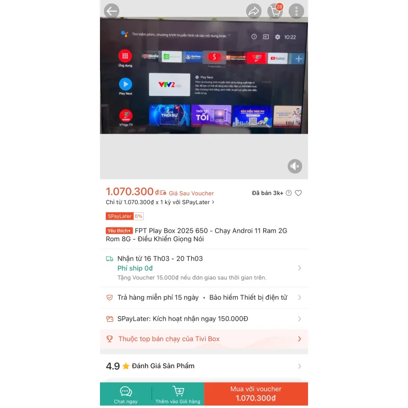 Thiết bị giải trí FPT Play Box Android 11 RAM 2G kèm phụ kiện 971168