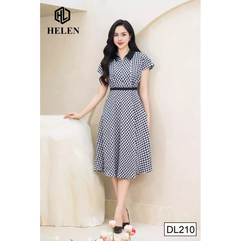 Đầm xoè kẻ ô phối cổ Đức, hãng Helen- size S 550584