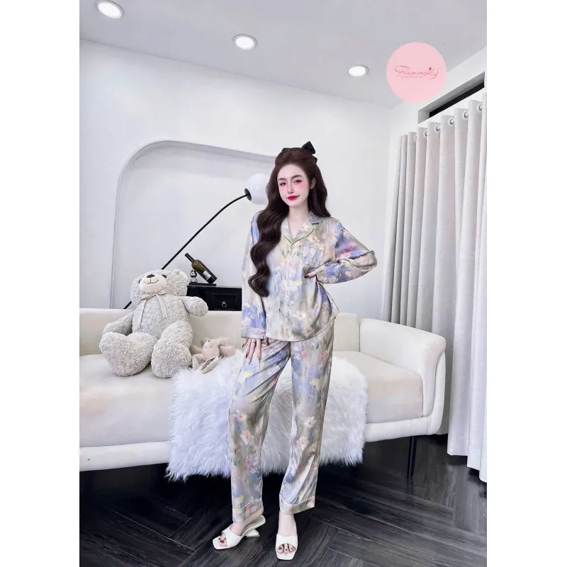 BỘ PIJAMA LỤA TAY DÀI – LỤA LATIN CAO CẤP | MẶC NHÀ SANG – MỀM – MÁT 997398