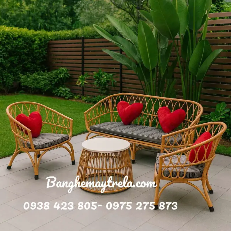 Bàn ghế sofa mây nhựa 999056