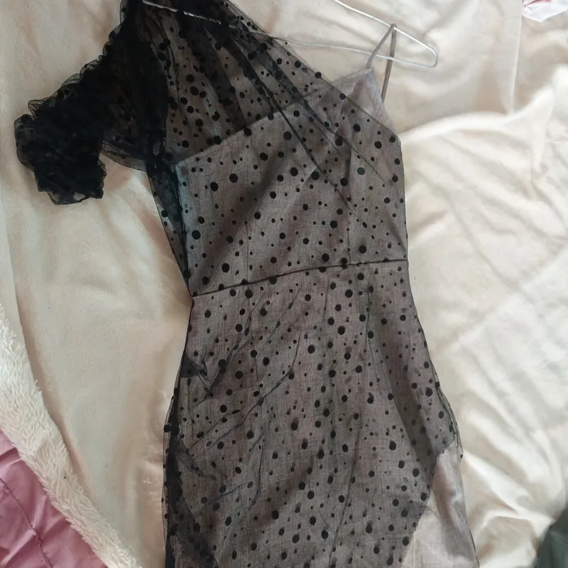 Váy dây lệch vai Kiểu size xs màu xám chấm bi trẻ trung  576390