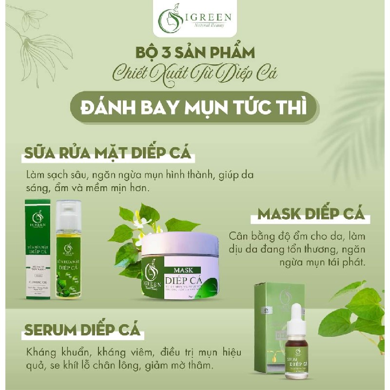Trọn bộ Sữa rửa mặt, Mặt nạ, Serum diếp cá IGREEN cho da mụn 8267