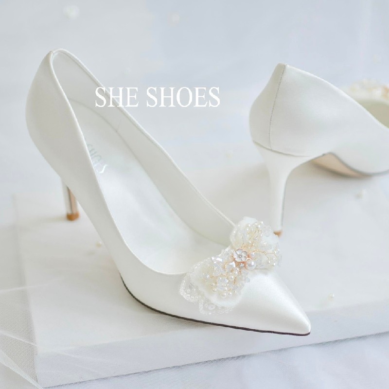 Giày cưới ♥️size 37♥️ Giày cao gót trắng cô dâu cao cấp, độc quyền bởi SHE SHOES  47689