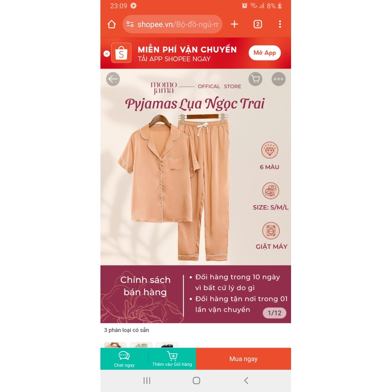Pyjama lụa ngọc trai - size M | 2 màu 463546