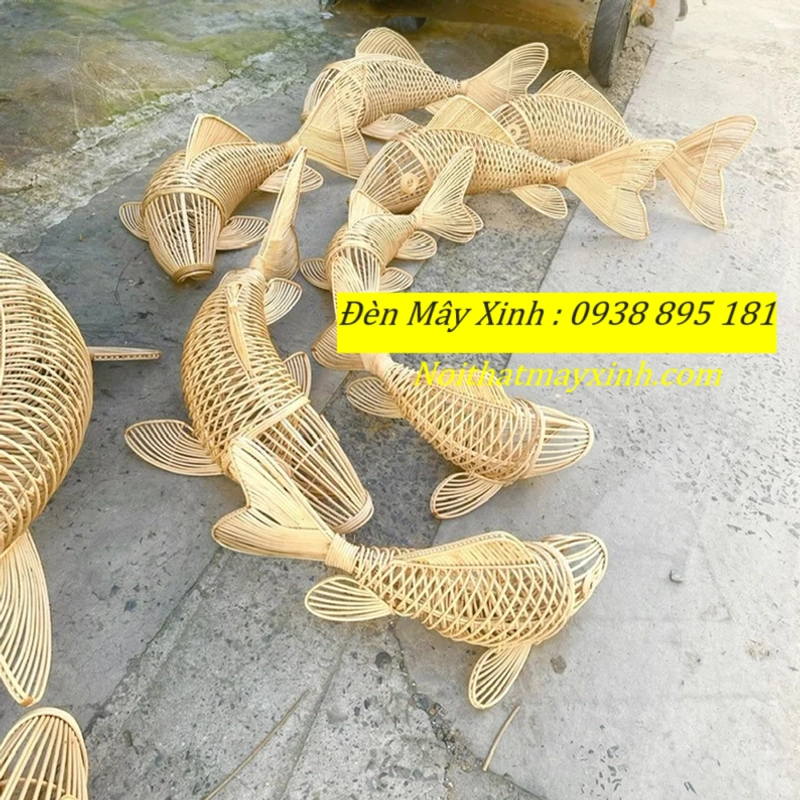 Xưởng làm đèn mây hình cá độc đáo, đèn cá bằng mây tre đan 551292