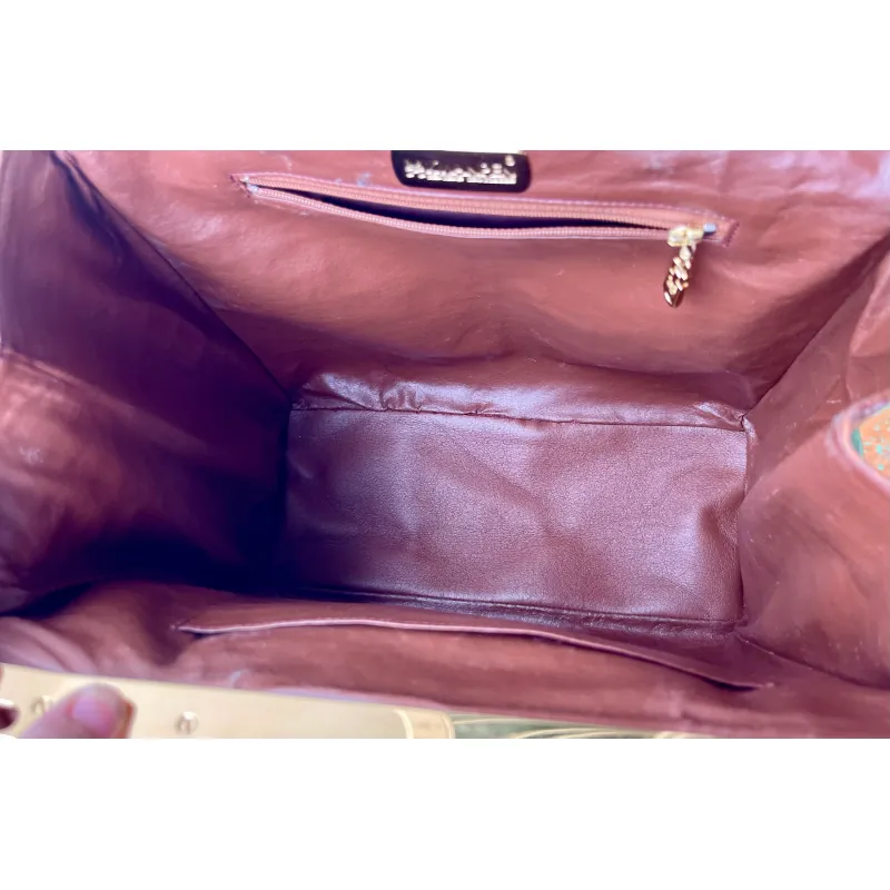 Kwanpen Túi xách nữ da cá sấu cao cấp màu nâu đỏ hàng hiệu 974438