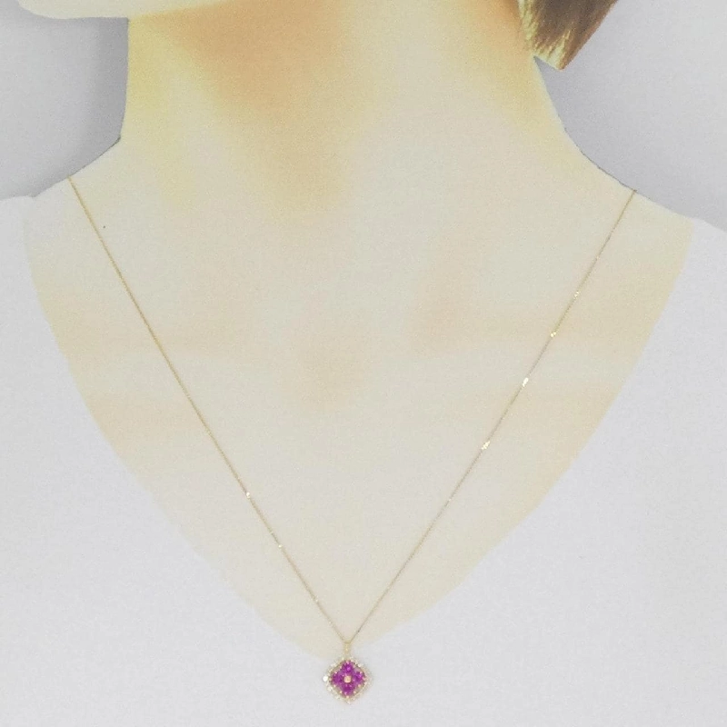 Dây chuyền ruby K18YG hoa 0.60CT - Hàng hiệu chính hãng 861247