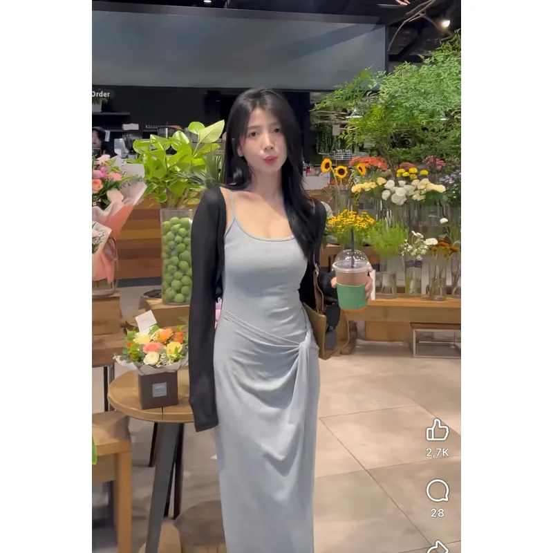 Váy thun xoắn eo 2 dây 695993