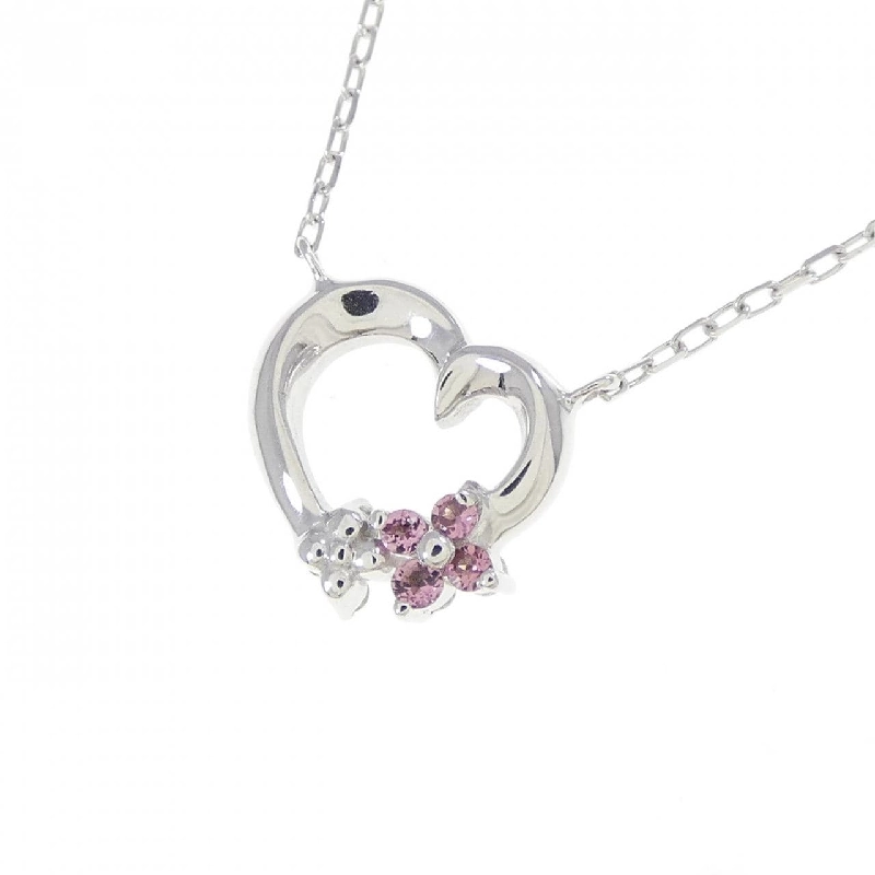 K18WG Mặt Dây Chuyền Hình Tim × Hoa Đá Màu - Hàng hiệu Chính Hãng 856802