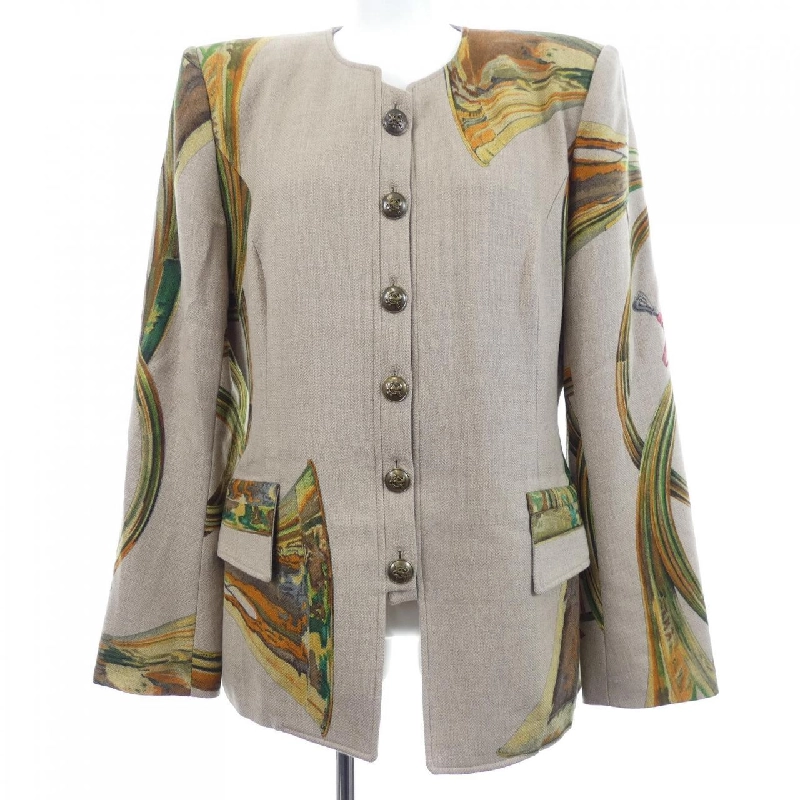 Áo khoác không cổ HERMES với nút sừng - Hàng hiệu Authentic 819178