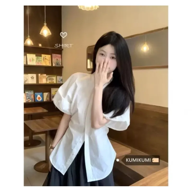 ÁO SƠ MI CỔ TRỤ TAY PHỒNG CÓ DÂY CỘT SAU - MÀU TRẮNG - FREESIZE 753734