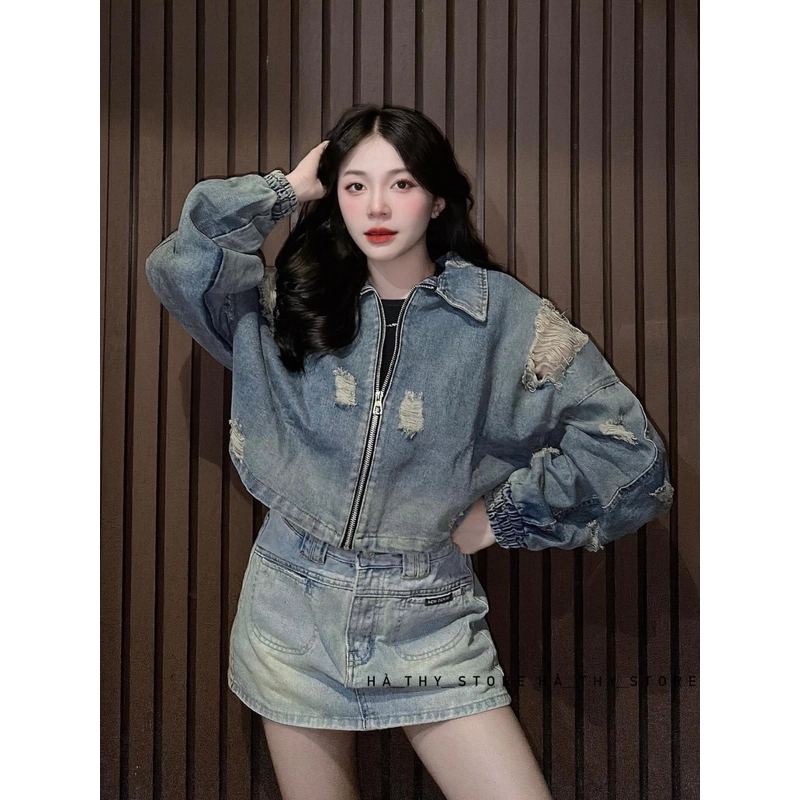 (CÓ ẢNH THẬT) Thanh lý Áo khoác jeans rách freesize 505675