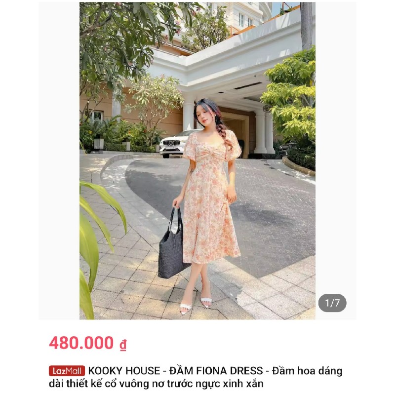 KOOKY HOUSE - ĐẦM FIONA DRESS - Đầm hoa dáng dài thiết kế cổ vuông nơ trước ngực xinh xắn 16849