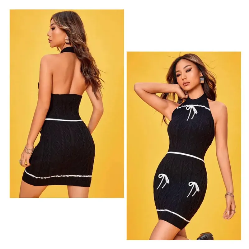 Đầm Len cổ yếm. Siêu co giãn ôm body 701092