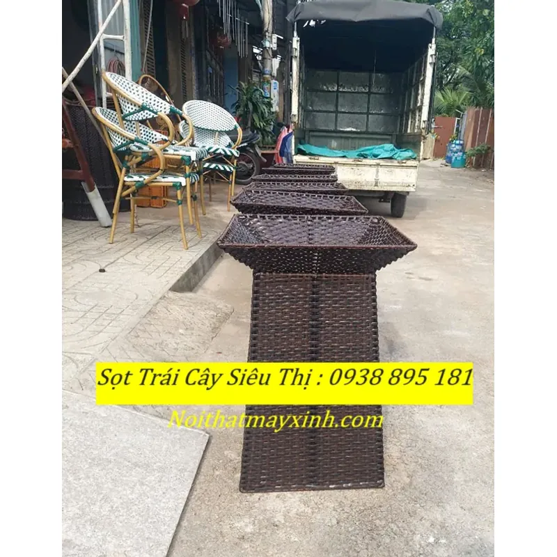 Xưởng sản xuất sọt mây trưng bày trái cây siêu thị màu vàng mây chính hãng 762128