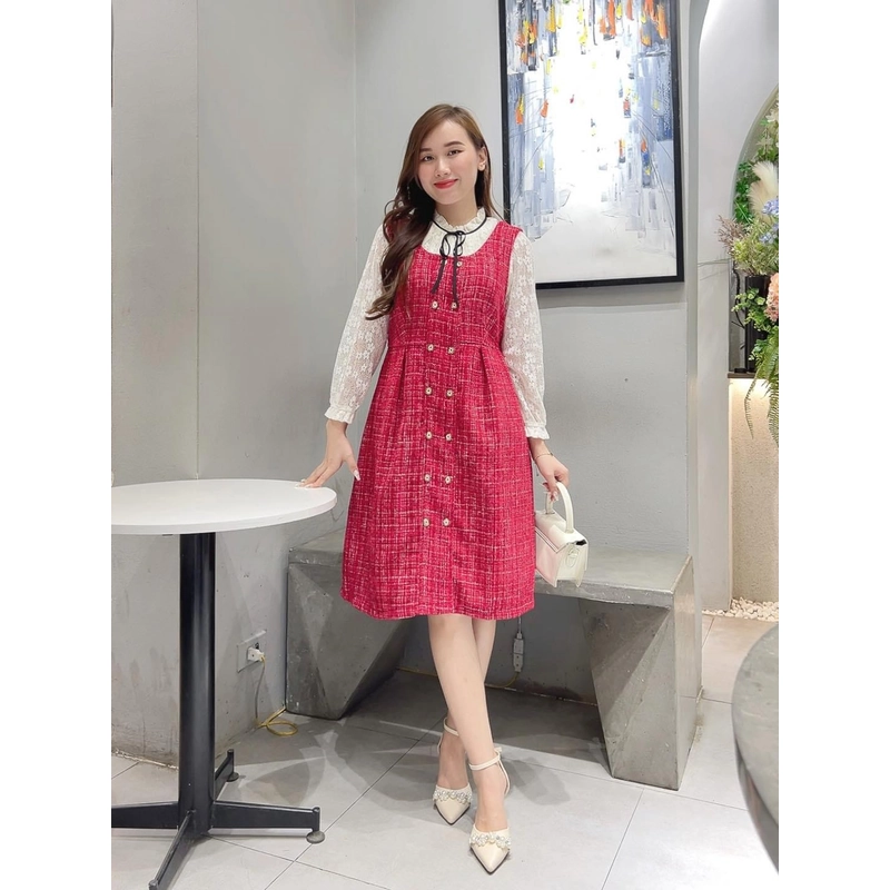 Váy bầu MD Maternity dạ tweed đỏ size L mặc 1 lần ko kèm sơmi 354531