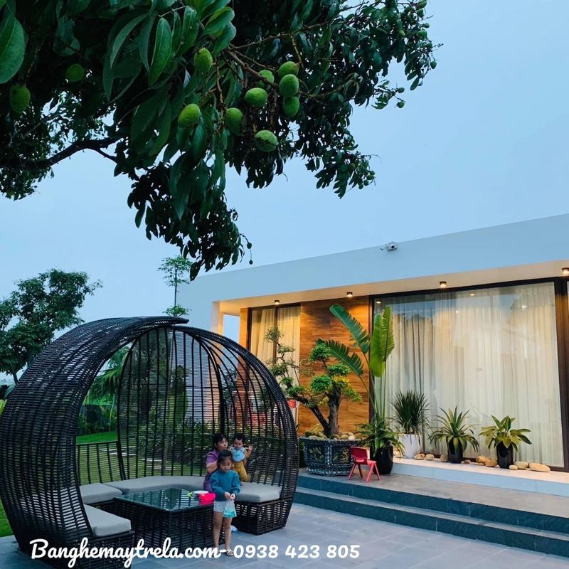 Bàn ghế chụp hình ngoài trời nhựa giả mây 454985