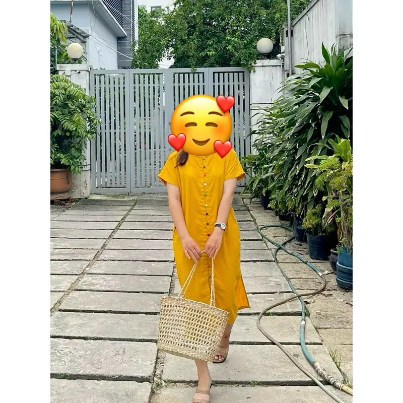 Pass đầm linen màu vàng size S 1058726