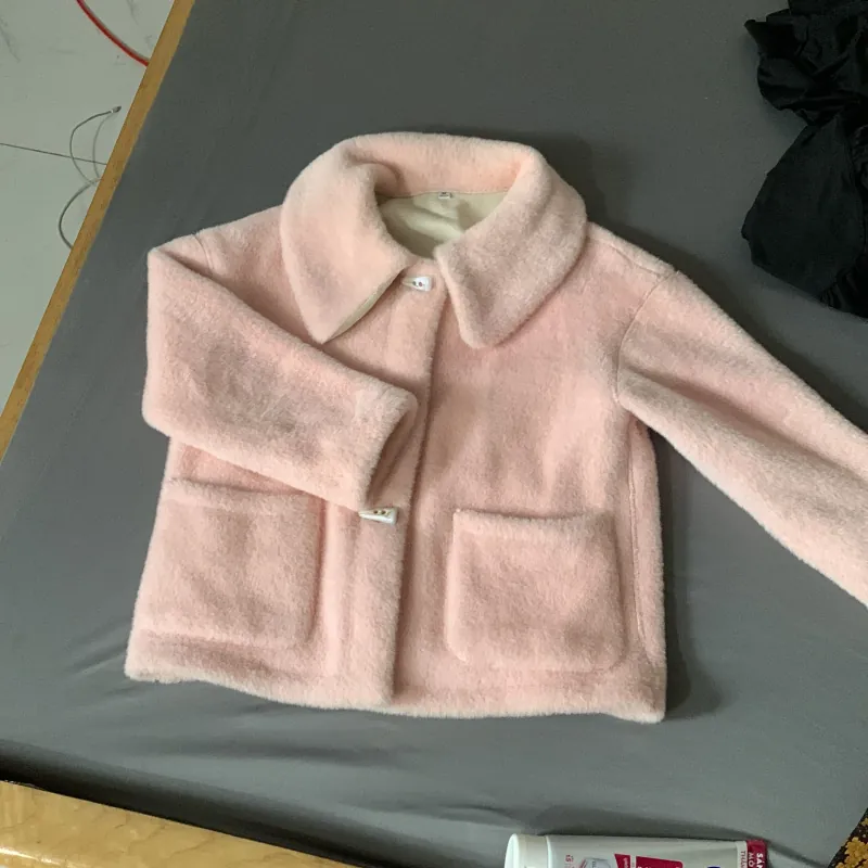 Áo khoác lông da lộn bên trong màu hồng cam nhạt 927061