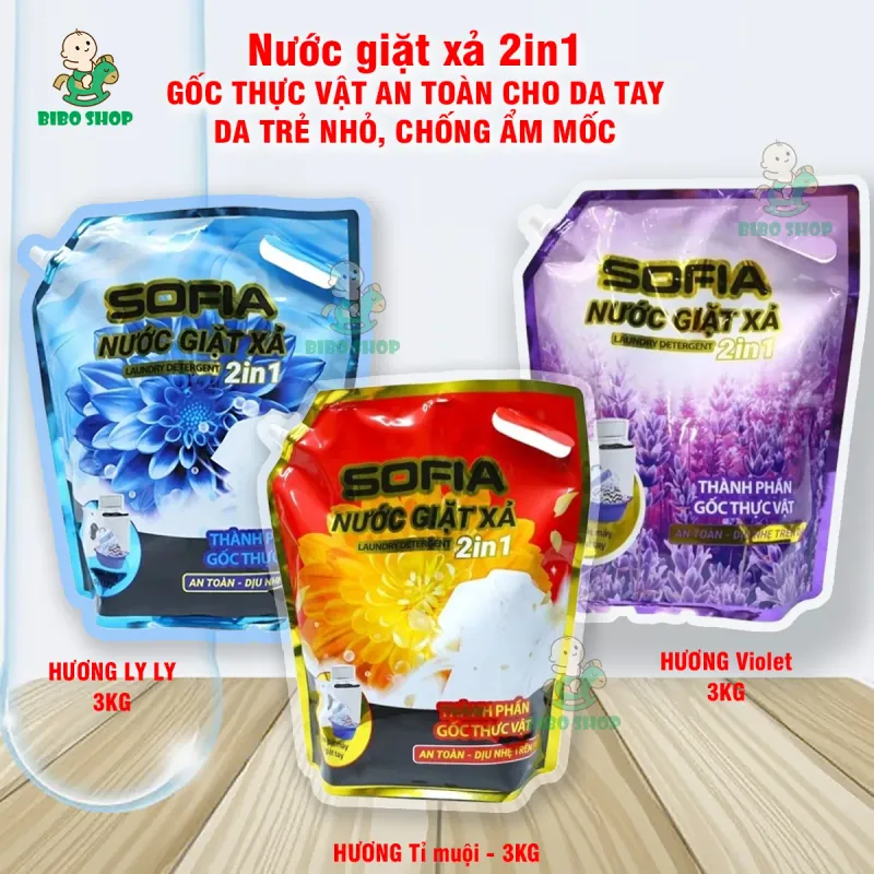 Nước giặt xả 2in1 3kg | GỐC THỰC VẬT AN TOÀN DA TAY, DA TRẺ NHỎ, CHỐNG ẨM MỐC (loại túi) 553597