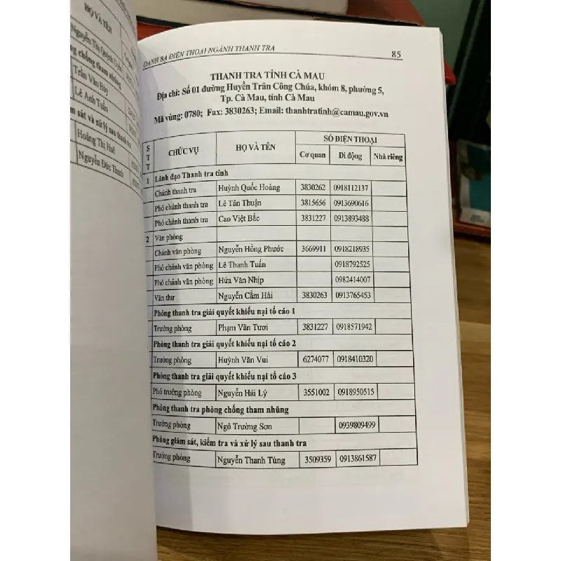 Danh bạ điện thoại ngành thanh tra -Thanh tra chính phủ (2016) 718407