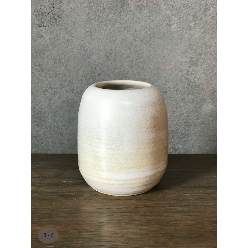 Bình hoa men trắng sữa gạo handmade - 8.5 * 6.5 cm - sản phẩm mẫu test từ studio gốm 271721