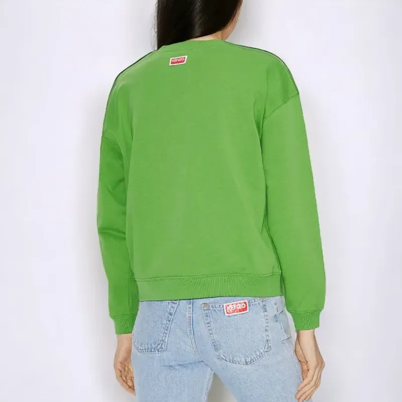 Áo nỉ Kenzo unisex thêu đầu hổ và chữ màu xanh lá 757828