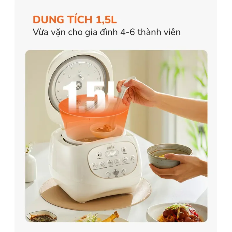 Nồi cơm điện lòng gốm tự nhiên UNIE URC815 nấu cơm cháy giòn tan, dung tích 1,5L 931494