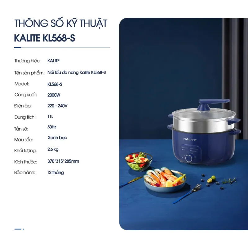 Nồi lẩu hấp KALITE KL568-S đa năng 2 tầng dung tích 11L 599484