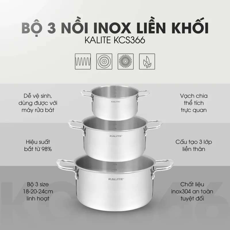 🔥 Bộ nồi inox KALITE KCS366 | Nấu nhanh – Truyền nhiệt tốt 787990