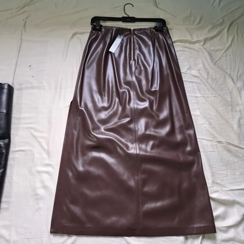 Chân váy da nappa cao cấp,  dài và xẻ bên hông, size L 750528