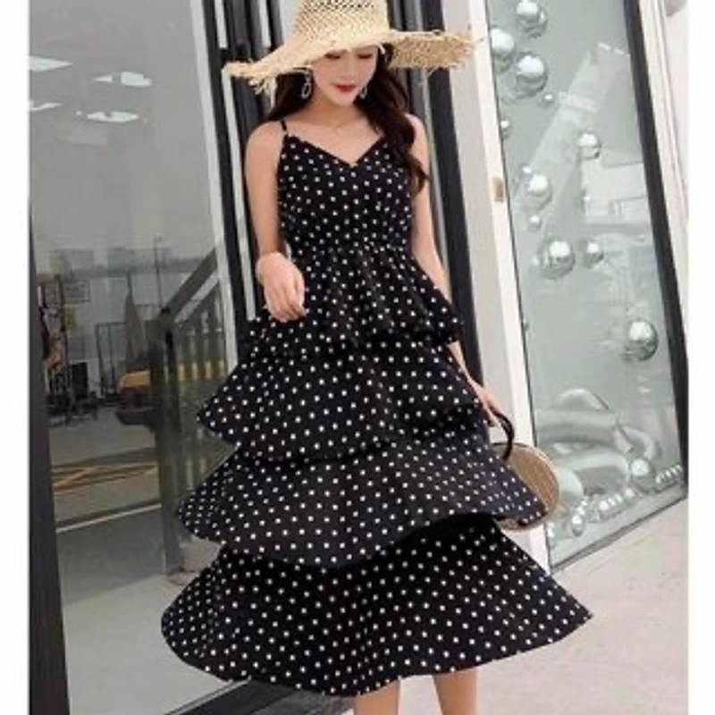 Đầm chấm bi sếp tầng vải voan 509640