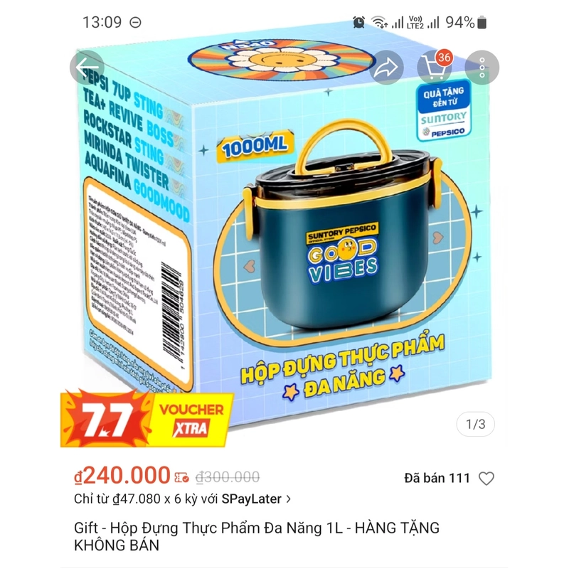 Hộp đựng thực phẩm đa năng, inox 304 - Dung tích 1L (Quà tặng nhãn hàng Pepsi) 493265