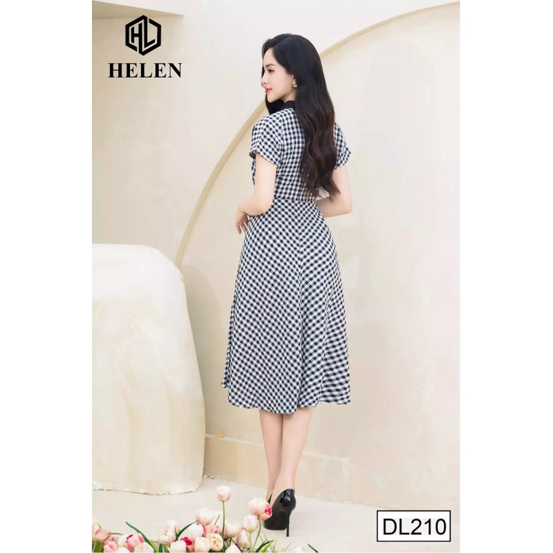 Đầm xoè kẻ ô phối cổ Đức, hãng Helen- size S 550584