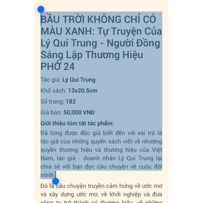 BẦU TRỜI KHÔNG CHỈ CÓ MÀU XANH: Tự Truyện Của Lý Quí Trung 464271