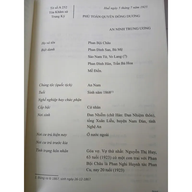 VỤ ÁN PHAN BỘI CHÂU NĂM 1925: HỒ SƠ THẨM VẤN (BÌA CỨNG) 976814