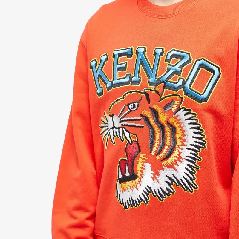 Áo sweater Kenzo thêu đầu hổ logo chữ lớn màu cam đỏ 757811